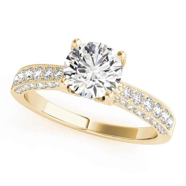Vintage Inspired Milgrain Engagement Ring, style 51061, Front view in yellow gold