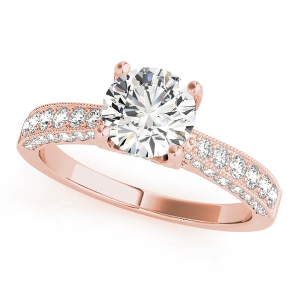 Vintage Inspired Milgrain Engagement Ring, style 51061, Front view in rose gold