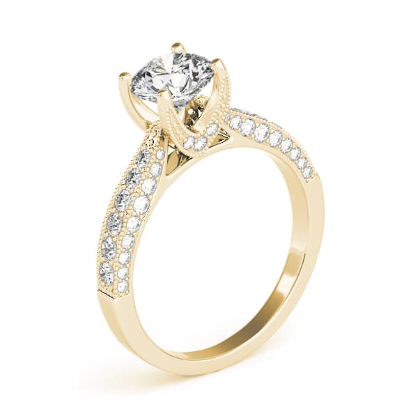 Vintage Inspired Milgrain Engagement Ring, style 51061, Angle view in yellow gold