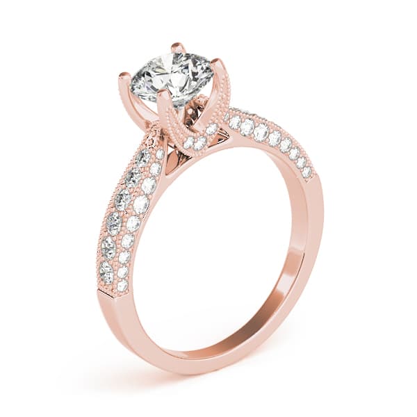Vintage Inspired Milgrain Engagement Ring, style 51061, Angle view in rose gold