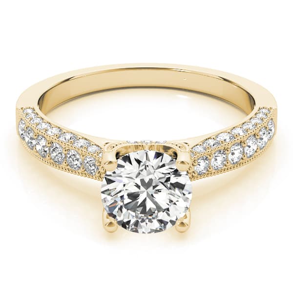 Vintage Inspired Milgrain Engagement Ring, style 51061, On hand view in yellow gold