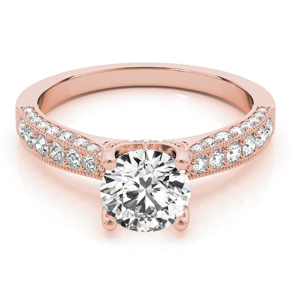 Vintage Inspired Milgrain Engagement Ring, style 51061, On hand view in rose gold