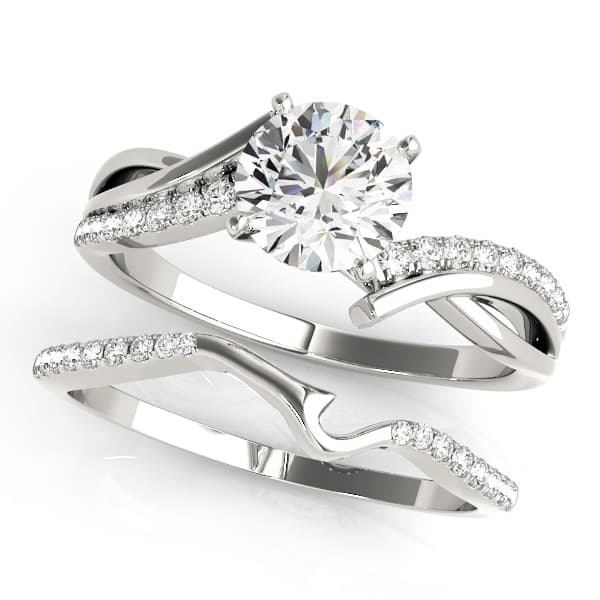Bypass Single Row Engagement Ring, style 51063, On hand view in white gold or platinum