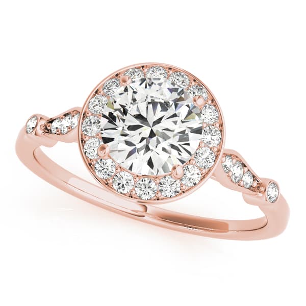 Solitaire Halo Engagement Ring, style 51064, Front view in rose gold