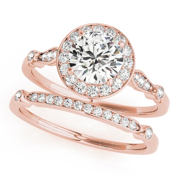 Solitaire Halo Engagement Ring, style 51064, On hand view in rose gold