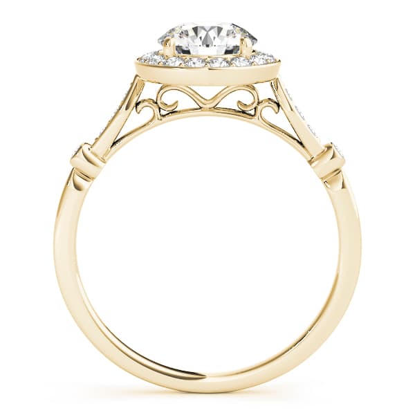 Solitaire Halo Engagement Ring, style 51064, Side view in yellow gold
