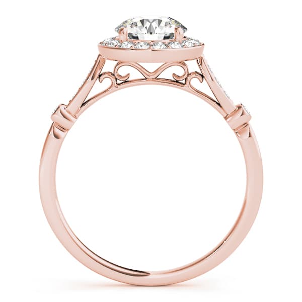 Solitaire Halo Engagement Ring, style 51064, Side view in rose gold