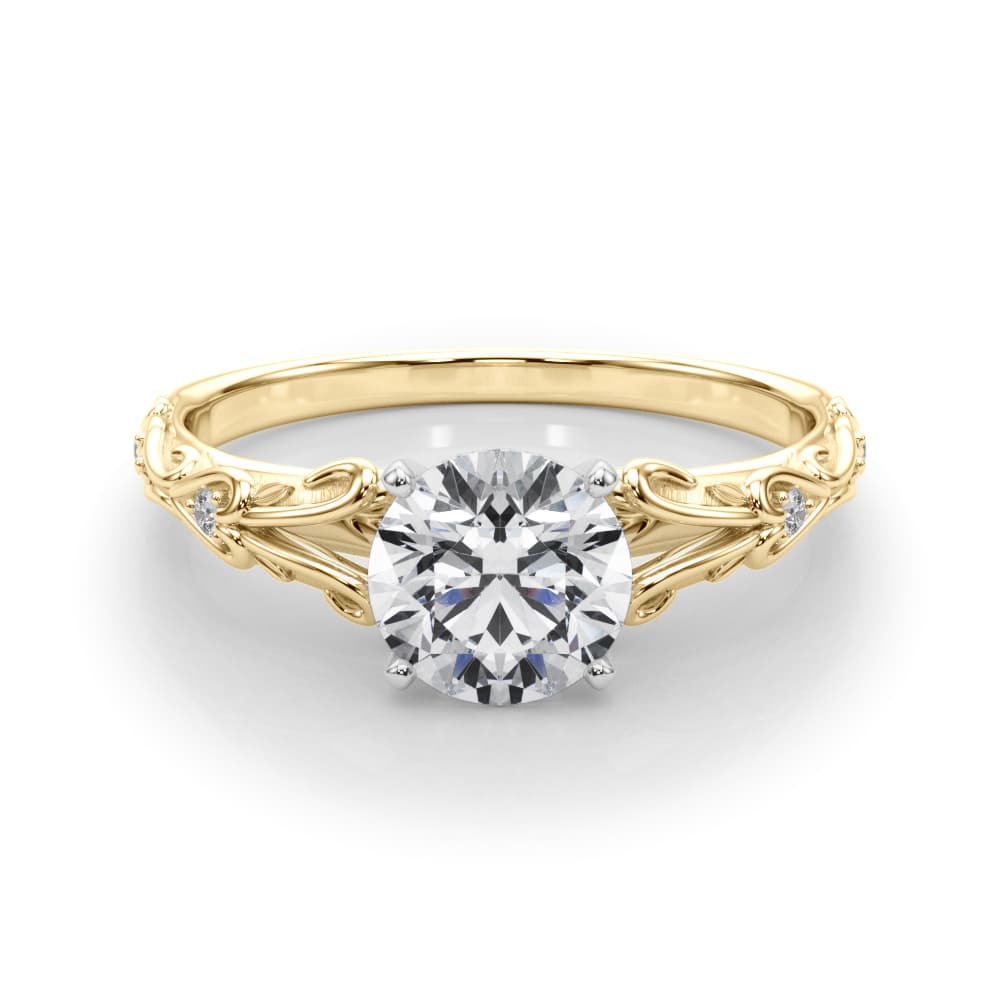 Accented Vintage-Inspired Engagement Ring, style 51065, On hand view in yellow gold