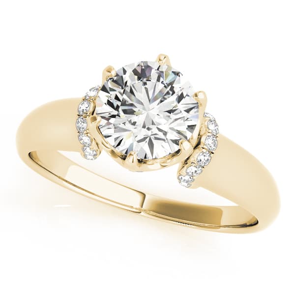 Solitaire Cluster Sides Engagement Ring, style 51070, Front view in yellow gold