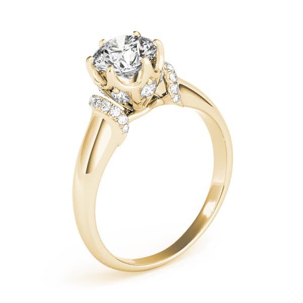 Solitaire Cluster Sides Engagement Ring, style 51070, Angle view in yellow gold