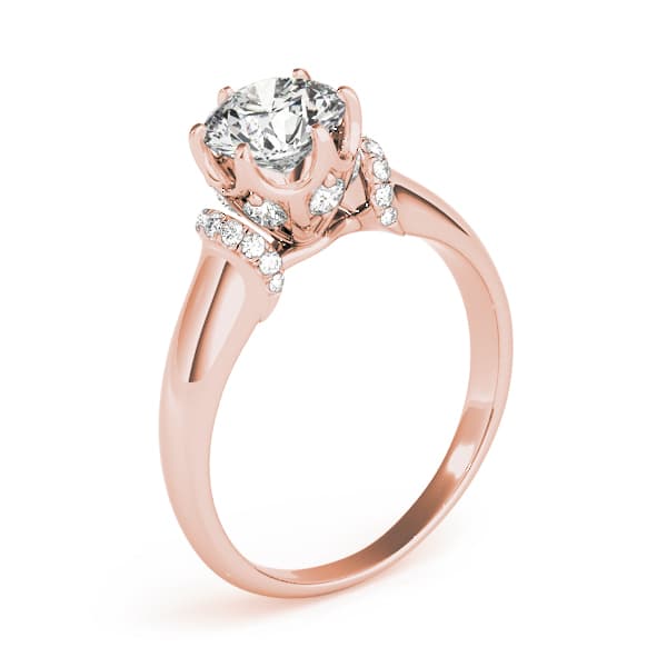 Solitaire Cluster Sides Engagement Ring, style 51070, Angle view in rose gold