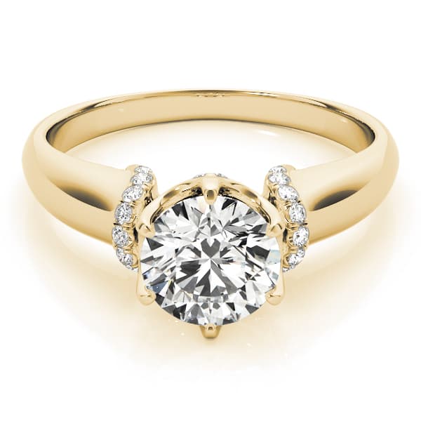 Solitaire Cluster Sides Engagement Ring, style 51070, On hand view in yellow gold
