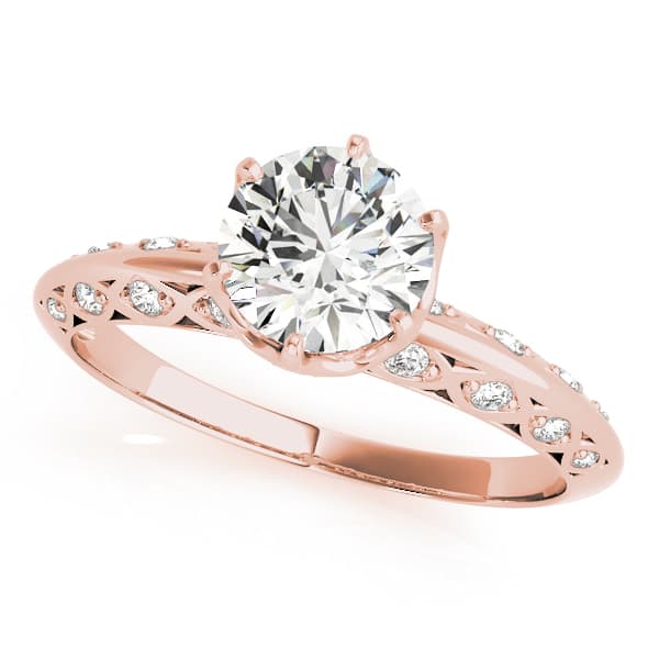 Vintage Solitaire Round Engagement Ring, style 51071, Front view in rose gold