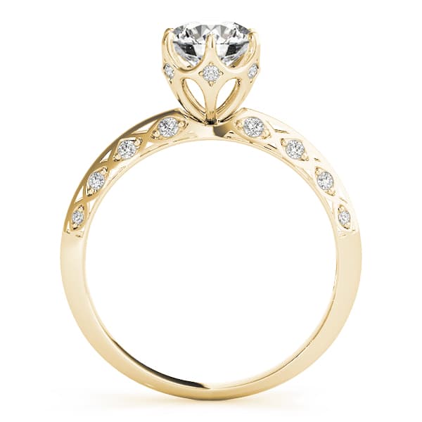 Vintage Solitaire Round Engagement Ring, style 51071, Side view in yellow gold