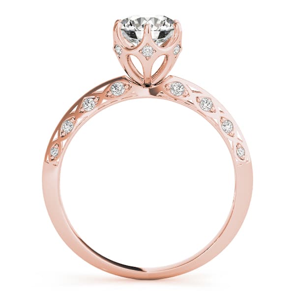 Vintage Solitaire Round Engagement Ring, style 51071, Side view in rose gold