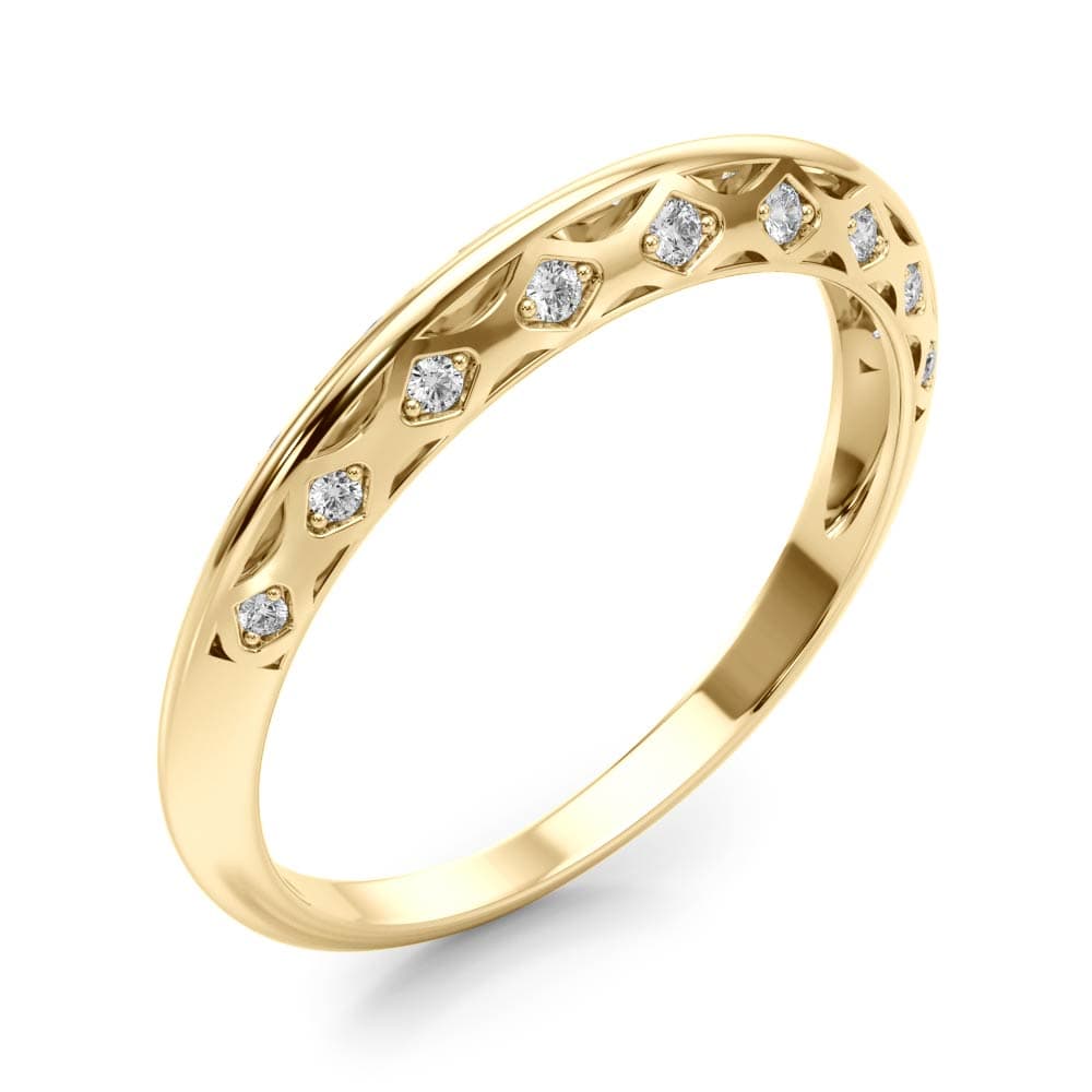 Accented Knife Edge Wedding Band (0.1 ct. tw.), Angle view in yellow gold