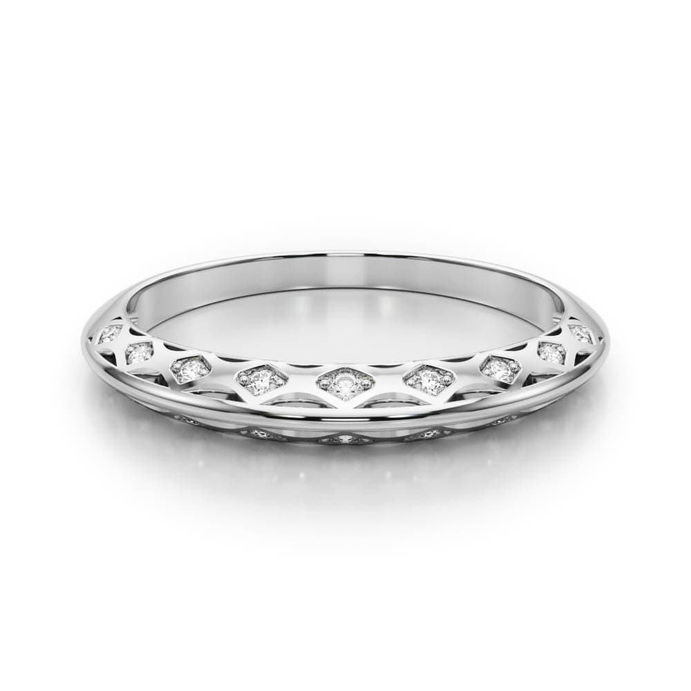 Accented Knife Edge Wedding Band (0.1 ct. tw.), On hand view in white gold or platinum