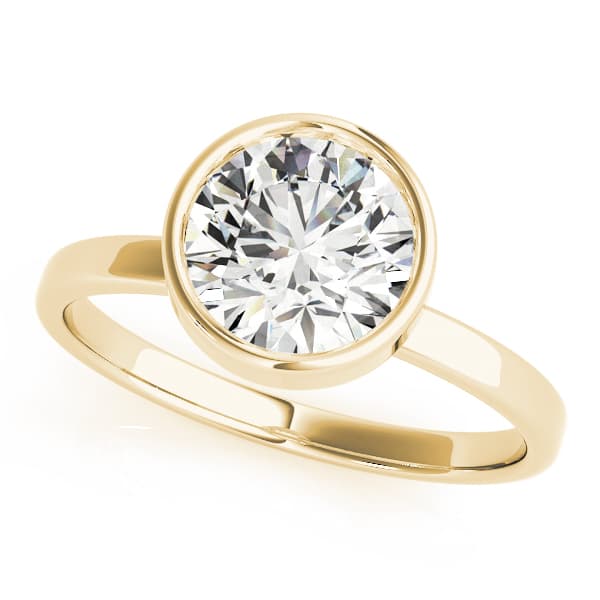 Solitaire Bezel Set Round Engagement Ring, style 51073, Front view in yellow gold