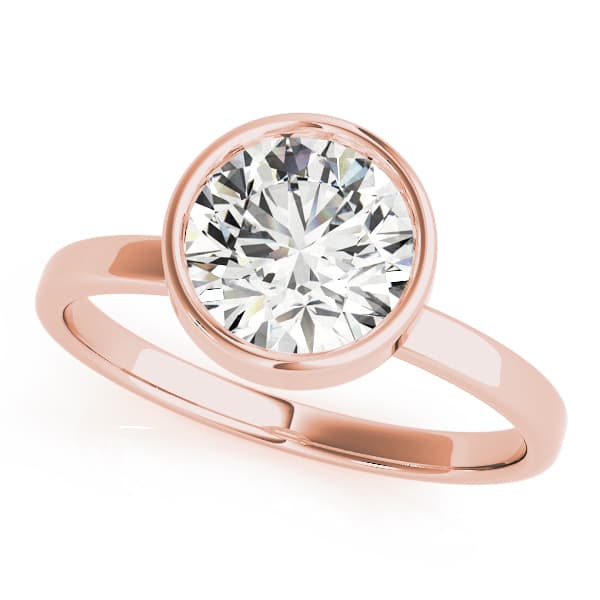 Solitaire Bezel Set Round Engagement Ring, style 51073, Front view in rose gold