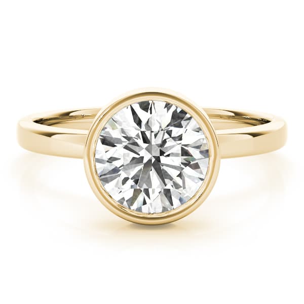 Solitaire Bezel Set Round Engagement Ring, style 51073, Angle view in yellow gold