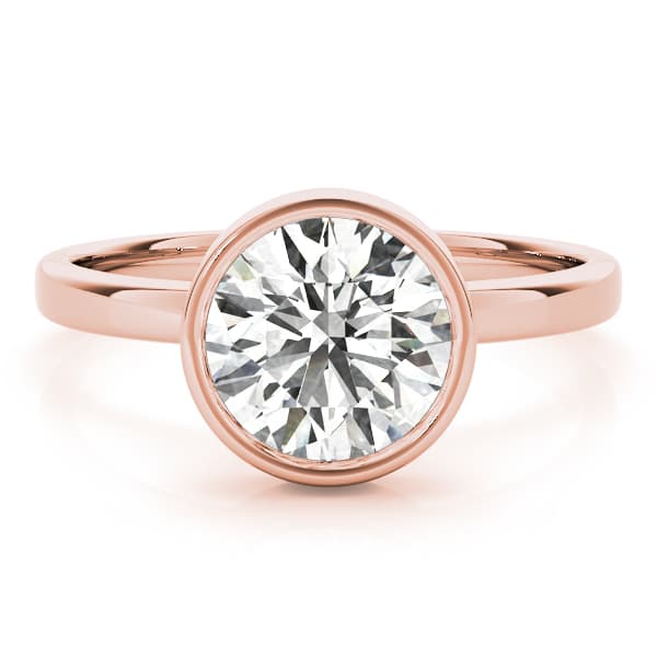 Solitaire Bezel Set Round Engagement Ring, style 51073, Angle view in rose gold