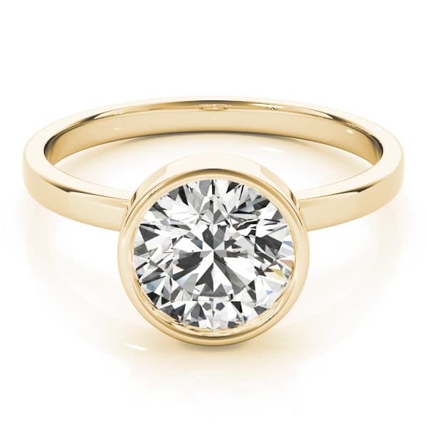 Solitaire Bezel Set Round Engagement Ring, style 51073, On hand view in yellow gold