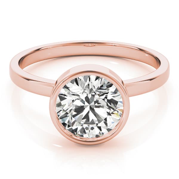 Solitaire Bezel Set Round Engagement Ring, style 51073, On hand view in rose gold