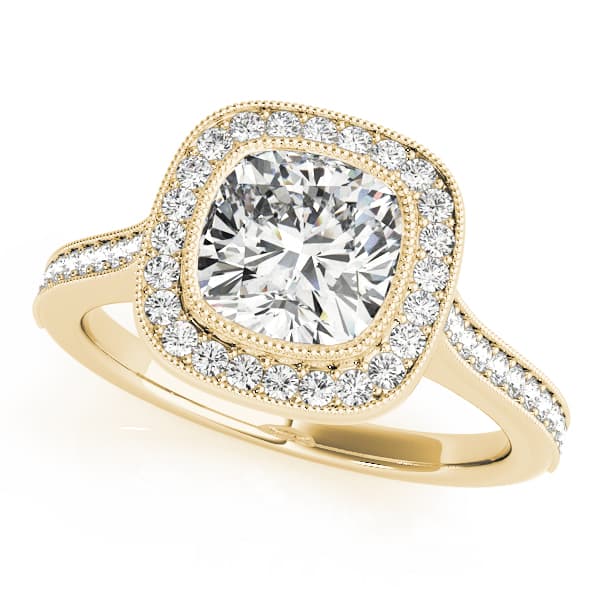 Halo Cush Engagement Ring, style 51075, Front view in yellow gold