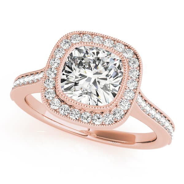 Halo Cush Engagement Ring, style 51075, Front view in rose gold