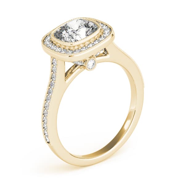 Halo Cush Engagement Ring, style 51075, Angle view in yellow gold