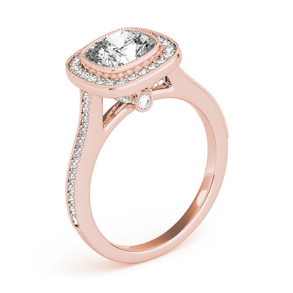 Halo Cush Engagement Ring, style 51075, Angle view in rose gold