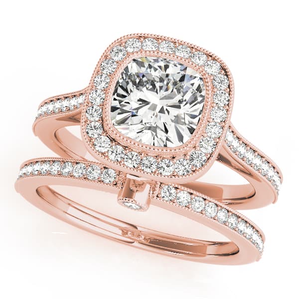 Halo Cush Engagement Ring, style 51075, On hand view in rose gold