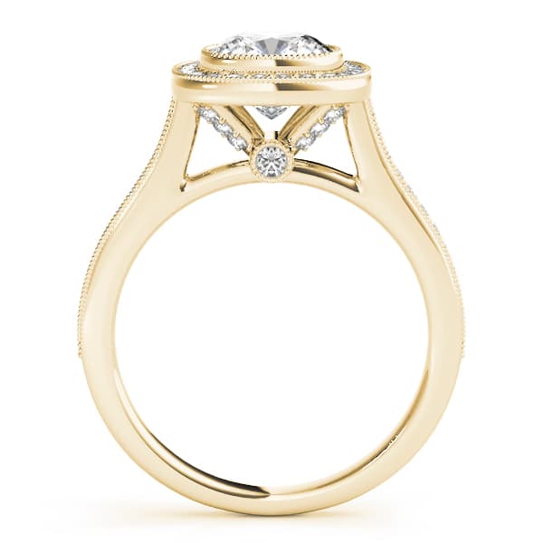 Halo Cush Engagement Ring, style 51075, Side view in yellow gold