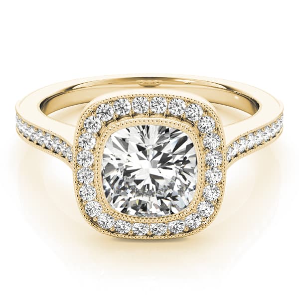Halo Cush Engagement Ring, style 51075, Top view in yellow gold