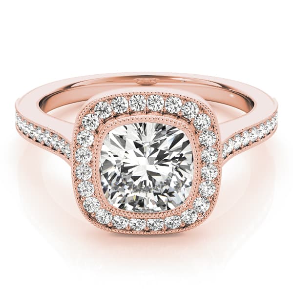 Halo Cush Engagement Ring, style 51075, Top view in rose gold