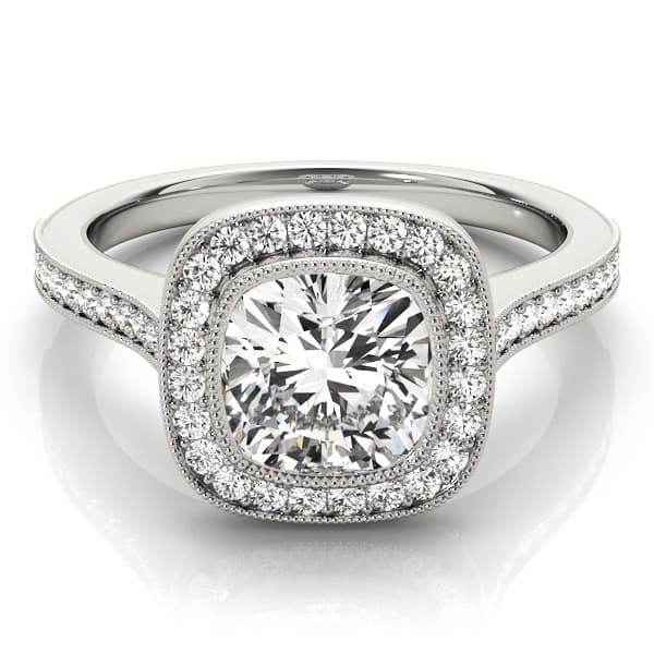 Halo Cush Engagement Ring, style 51075, Top view in white gold or platinum