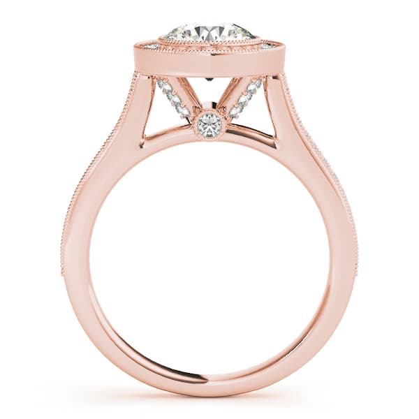Antique Style Milgrain Halo Engagement Ring, style 51076, Side view in rose gold