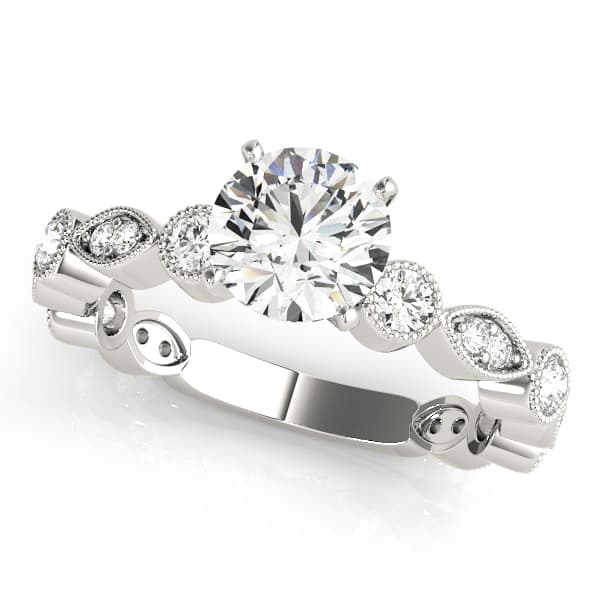 Antique Inspired Milgrain Engagement Ring — style 51077 in 10k White Gold