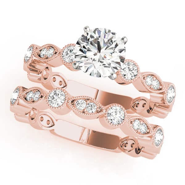 Antique Inspired Milgrain Engagement Ring, style 51077, On hand view in rose gold
