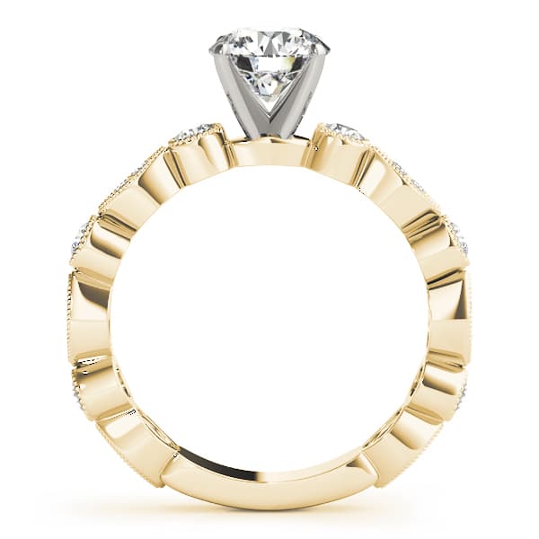 Antique Inspired Milgrain Engagement Ring, style 51077, Side view in yellow gold