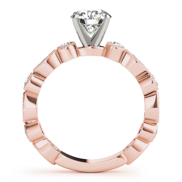 Antique Inspired Milgrain Engagement Ring, style 51077, Side view in rose gold