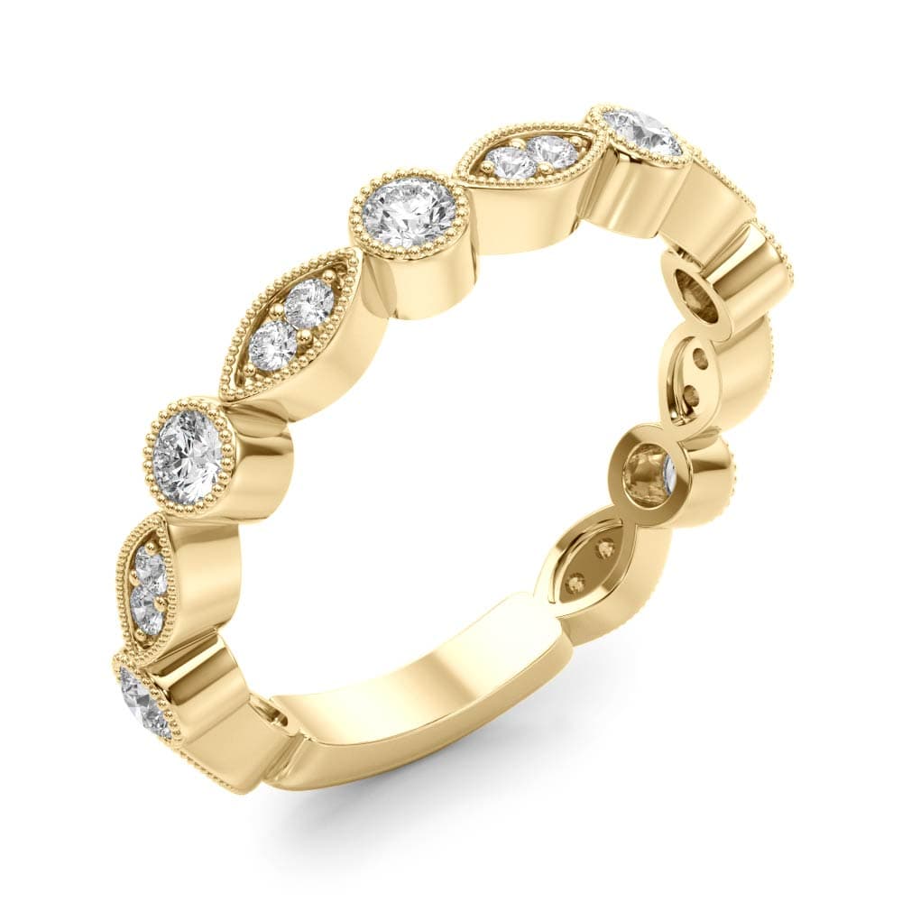 Vintage-Inspired Milgrain Band (1/3 ct. tw.), Angle view in yellow gold