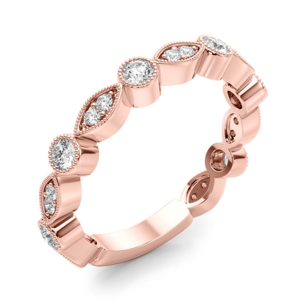 Vintage-Inspired Milgrain Band (1/3 ct. tw.), Angle view in rose gold