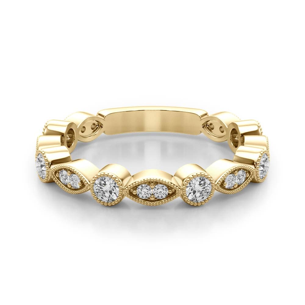 Vintage-Inspired Milgrain Band (1/3 ct. tw.), On hand view in yellow gold