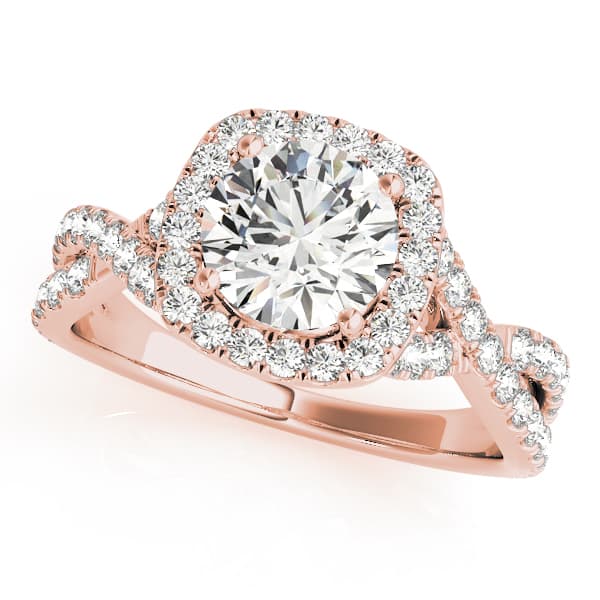Twisted Split Shank Halo Engagement Ring, style 51078, Front view in rose gold