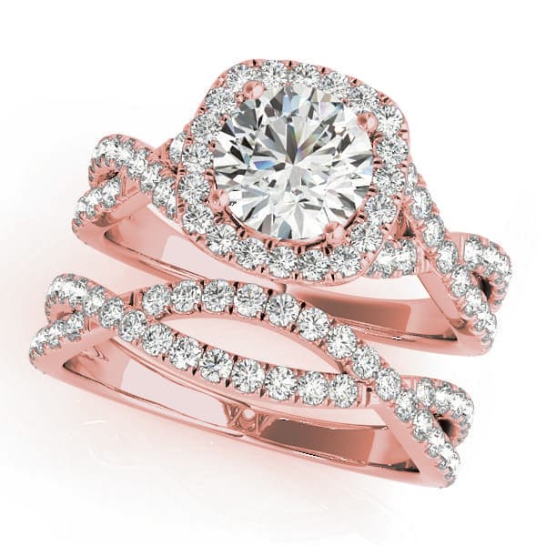 Twisted Split Shank Halo Engagement Ring, style 51078, On hand view in rose gold