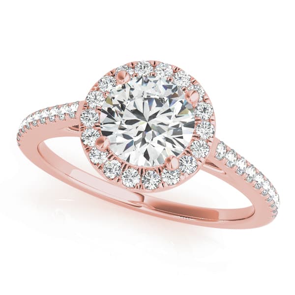 Round Halo Diamond Engagement Ring, style 51080, Front view in rose gold