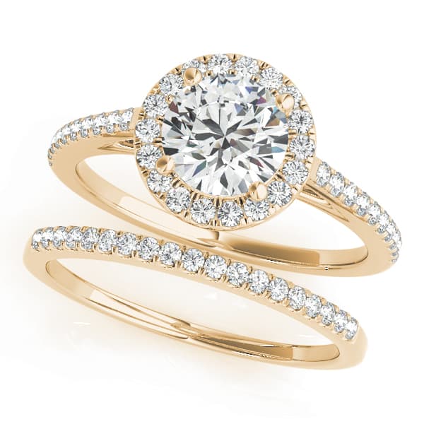 Round Halo Diamond Engagement Ring, style 51080, On hand view in yellow gold