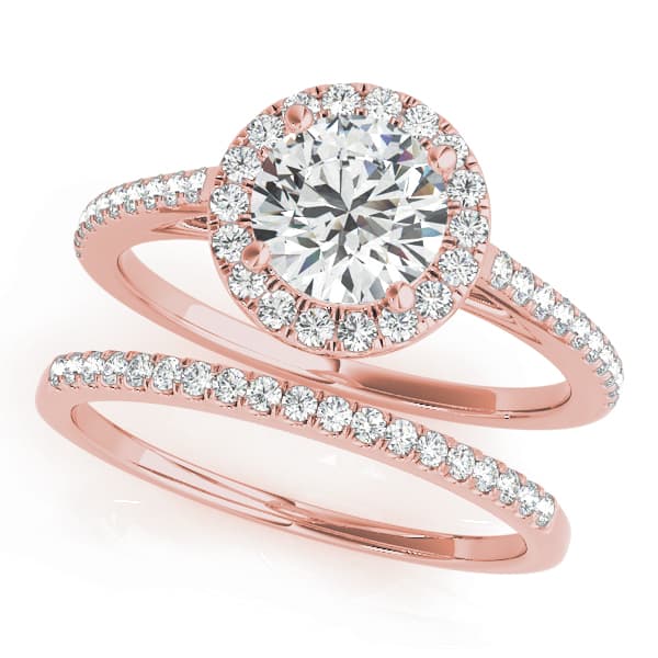 Round Halo Diamond Engagement Ring, style 51080, On hand view in rose gold