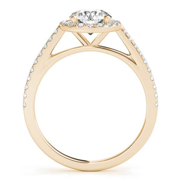 Round Halo Diamond Engagement Ring, style 51080, Side view in yellow gold